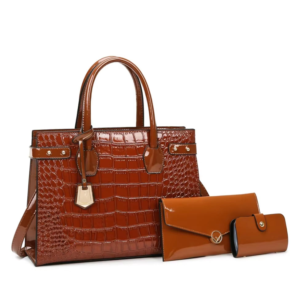 Pantent Leather Women Messenger Bags Crocodile Female Crossbody Shoulder Hand Bags for Women 2024 High Quality Ladies Handbags