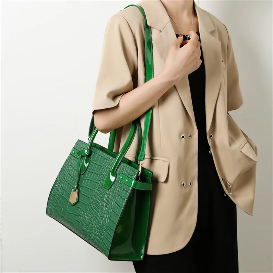 Pantent Leather Women Messenger Bags Crocodile Female Crossbody Shoulder Hand Bags for Women 2024 High Quality Ladies Handbags