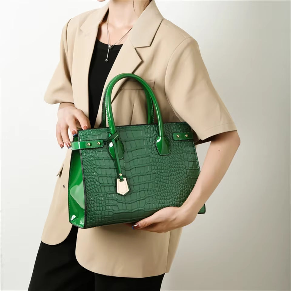 Pantent Leather Women Messenger Bags Crocodile Female Crossbody Shoulder Hand Bags for Women 2024 High Quality Ladies Handbags