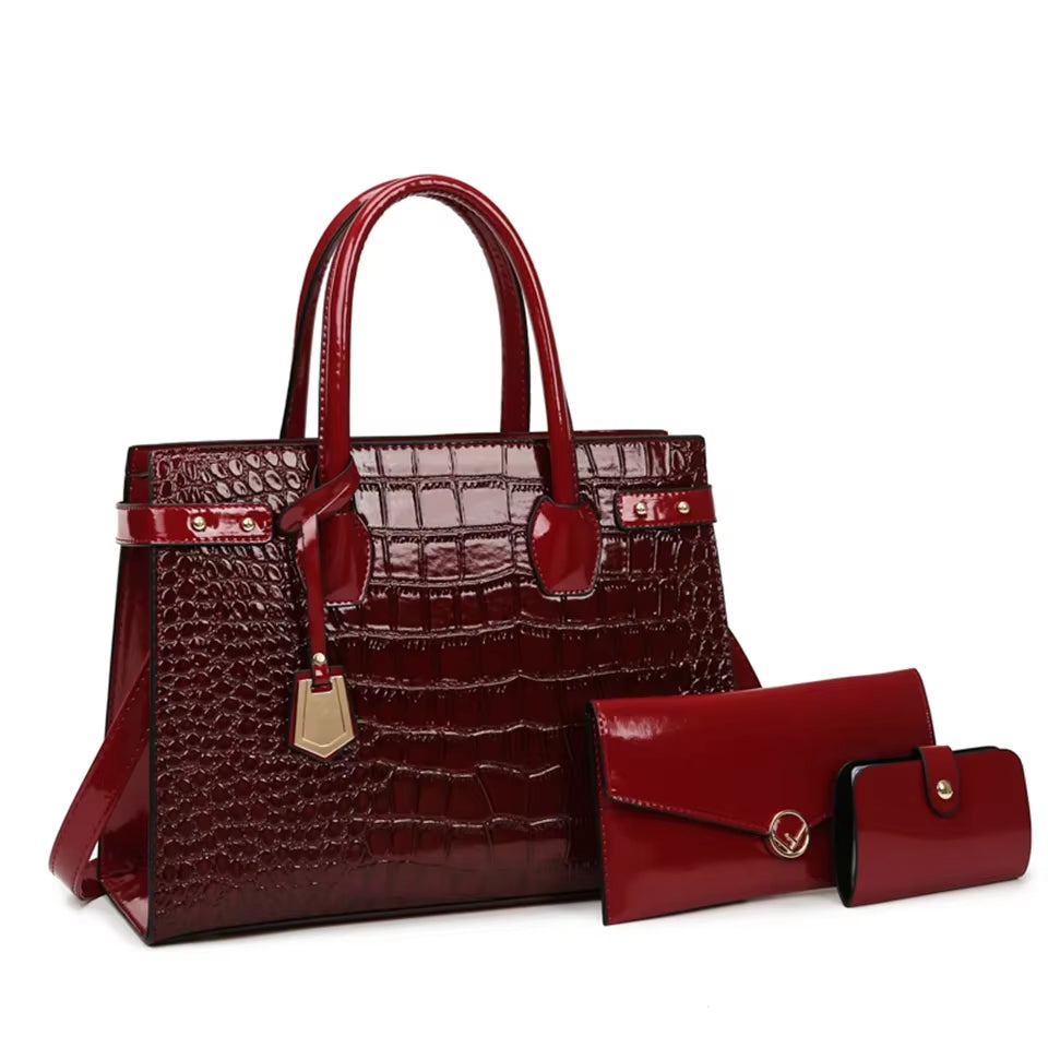 Pantent Leather Women Messenger Bags Crocodile Female Crossbody Shoulder Hand Bags for Women 2024 High Quality Ladies Handbags