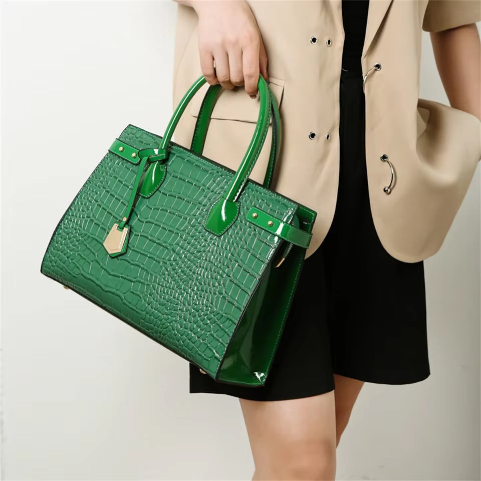 Pantent Leather Women Messenger Bags Crocodile Female Crossbody Shoulder Hand Bags for Women 2024 High Quality Ladies Handbags