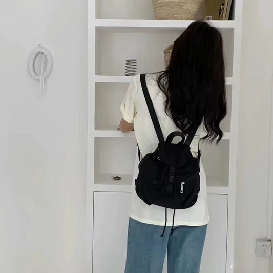 Chic Women's Canvas Backpack 2024 - Fashionable Drawstring Knapsack with Multi-Pockets for School and Everyday Use
