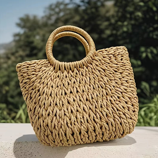 Chic Handmade Straw Woven Handbag - Perfect Summer Beach Companion for Women